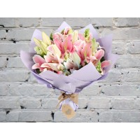 Bouquet with Pink Lilies and Mattiola
