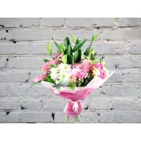 Bouquet of Pink Gerberas and White Lilies
