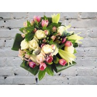 Bouquet with lily, roses and tulips

