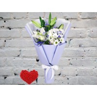 Bouquet of White Lilies with Chrysanthemum in Matte packaging
