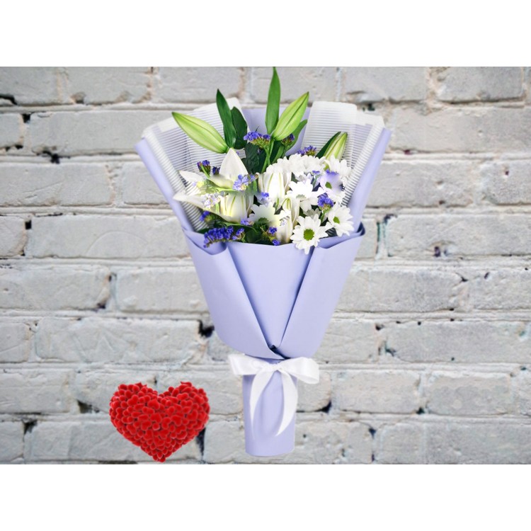 Sale Bouquet of White Lilies with Chrysanthemum in Matte packaging

