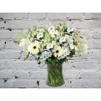 Bouquet with white gerberas, chrysanthemum and lily

