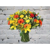 Bouquet with lily, gerberas and roses
