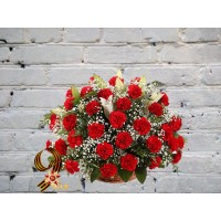 Basket with Red Carnations and a White Lily
