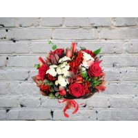 Bouquet with Red Tulips and Roses
