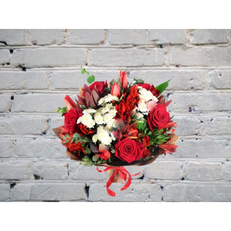 Sale Bouquet with Red Tulips and Roses
