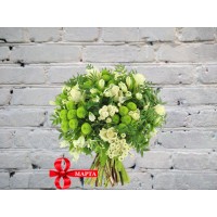 Букет из Хризантем кустовых, Белой Альстромерии и Вероники
