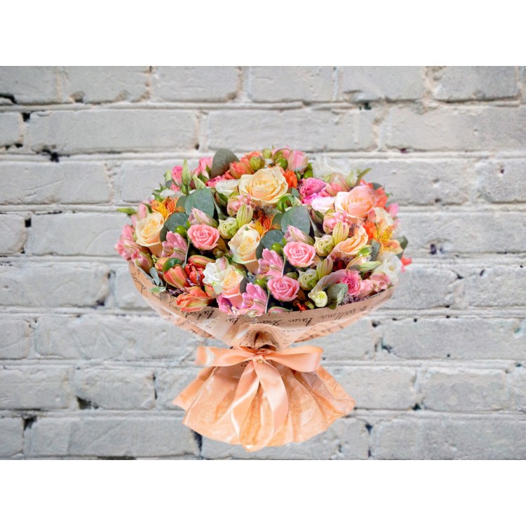 Sale Bouquet with Cream Rose and Multicolored Alstroemeria
