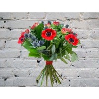 Bouquet of Red Anemones with Eringium
