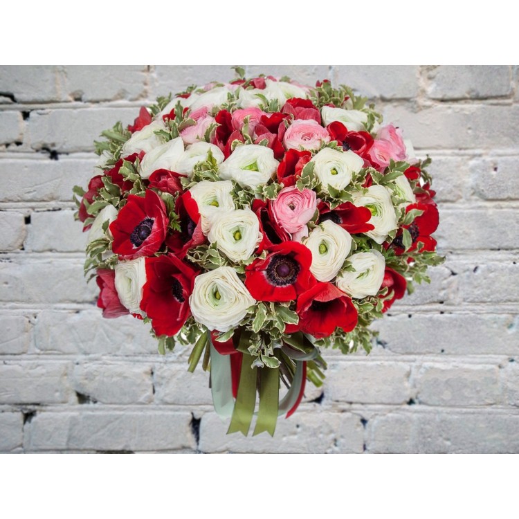Sale A Bouquet of Gorgeous White, Pink Ranunculus and Red Anemones
