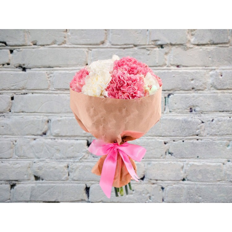 Sale Bouquet of White and Pink Carnations
