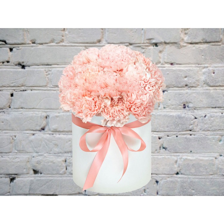 Шляпная Коробка с Нежно-Розовыми Гвоздиками
