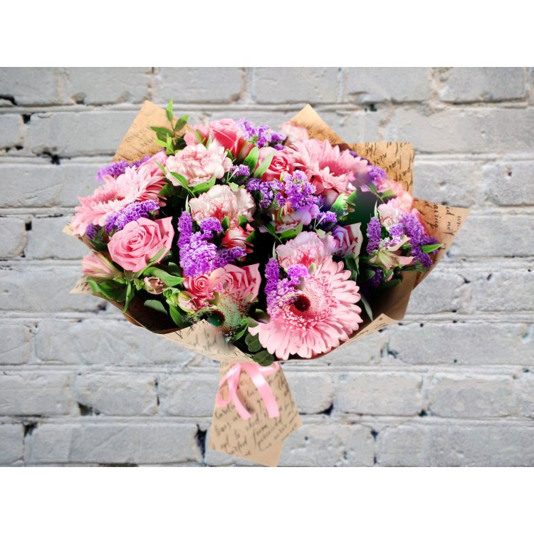 Букет из Гербер и Розовых Роз
