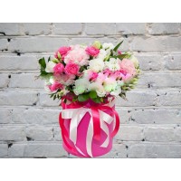 Pink Box with Lisianthus and Bush Roses

