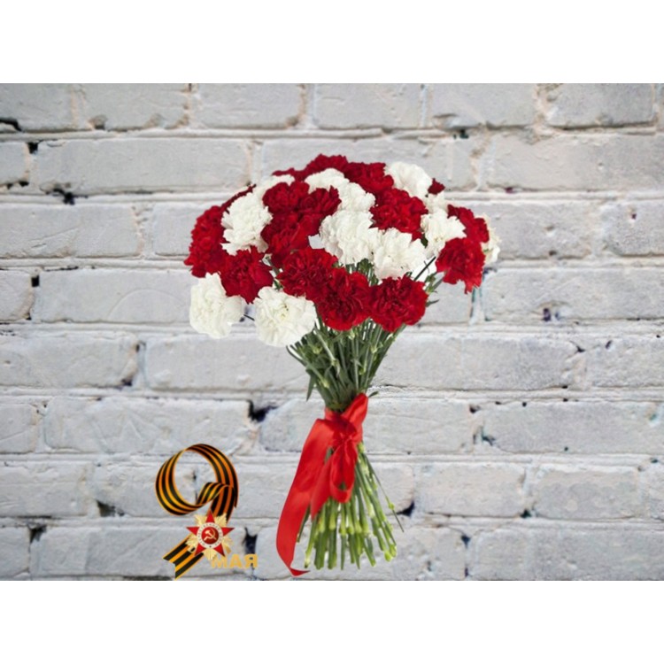 Sale Bouquet of White and Red Carnations in a Satin Ribbon
