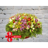 Огромная Корзина Тюльпанов Разноцветных
