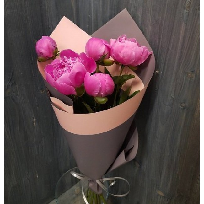 5 pink peonies