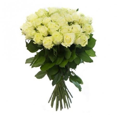 25 белых роз Эквадор 40 см