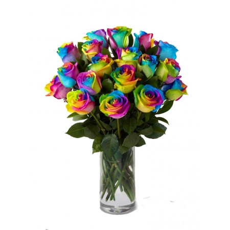 Букет 25 радужных роз (Эквадор) с доставкой по СПб