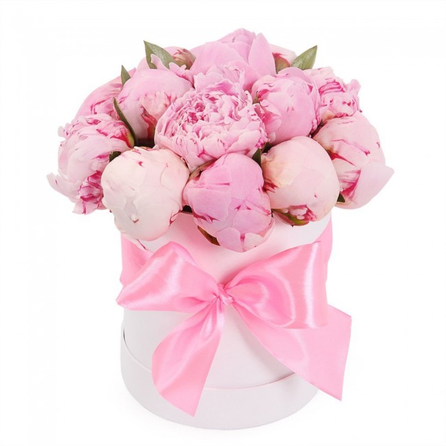 Peonies in a box