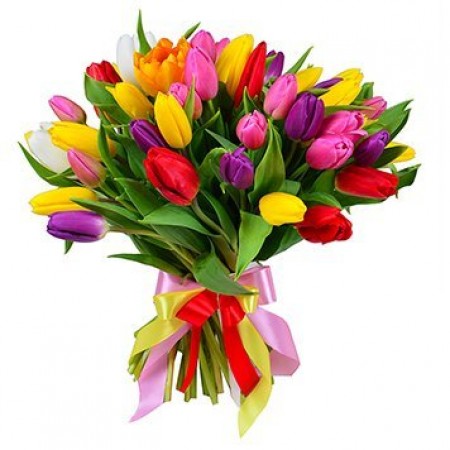 Купить букет разноцветных тюльпанов в СПб